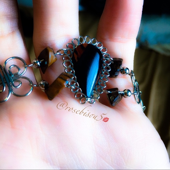 Natural Tigers Eye Teardrop + Link Boho Bracelet - Picture 8 of 8